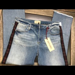 Driftwood Fray Hem w Plaid Side Stripe